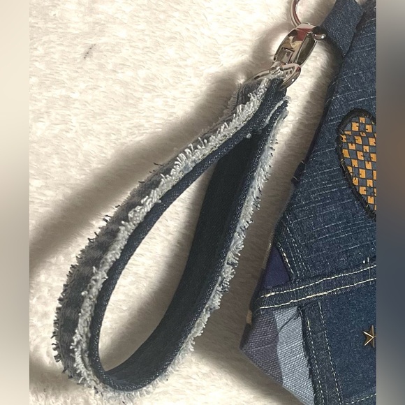 Bohemian Unique One-of-a-Kind Denim Patchwork Clutch Wristlet bag - Picture 12 of 16